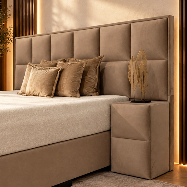 Boxspring Set Alven in een lichte uitvoering met gestoffeerd hoofdbord